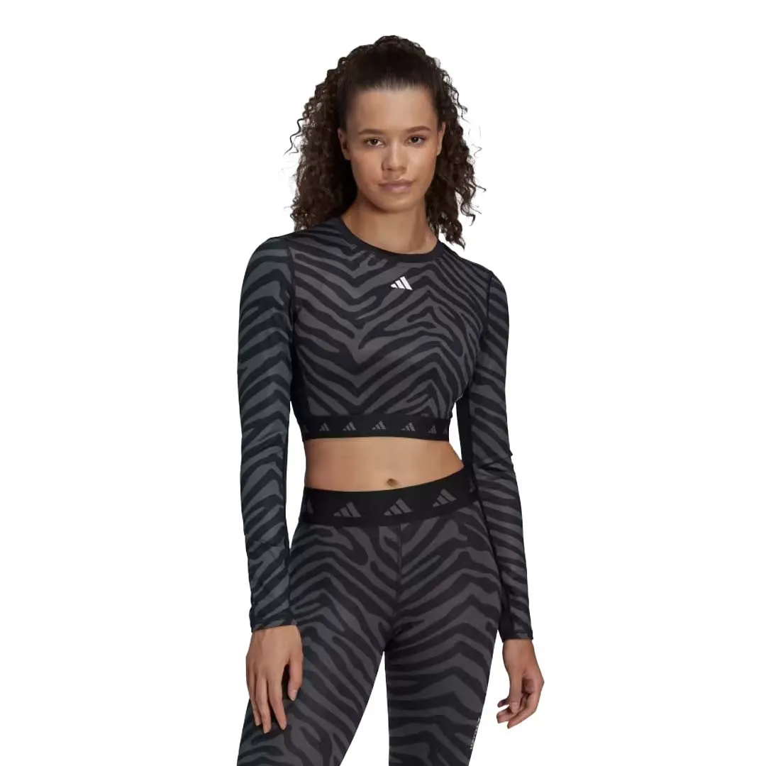 adidas - T-shirt femme Techfit à manches longues et motif zébré (IB3609)