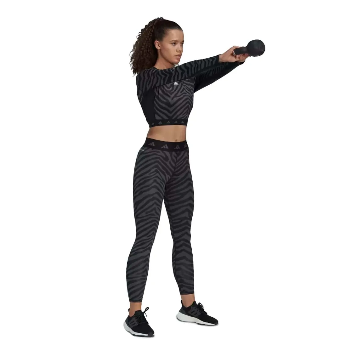 adidas - T-shirt femme Techfit à manches longues et motif zébré (IB3609)