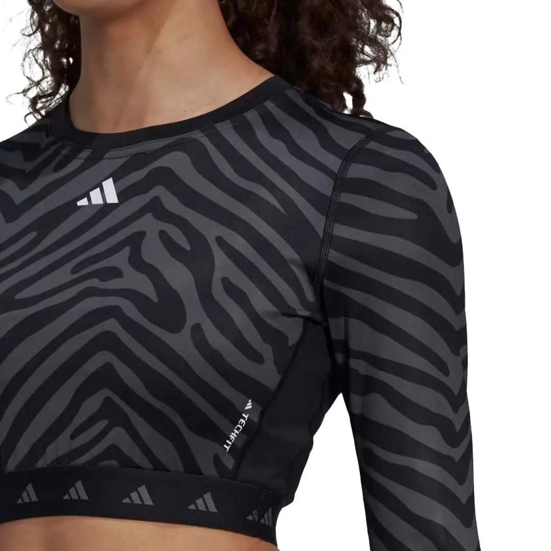 adidas - T-shirt femme Techfit à manches longues et motif zébré (IB3609)