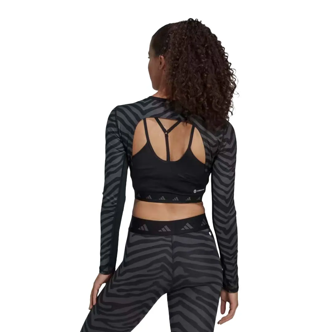adidas - T-shirt femme Techfit à manches longues et motif zébré (IB3609)