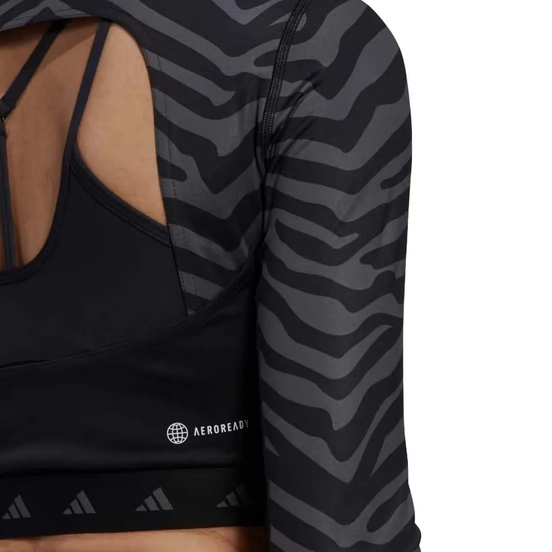adidas - T-shirt femme Techfit à manches longues et motif zébré (IB3609)