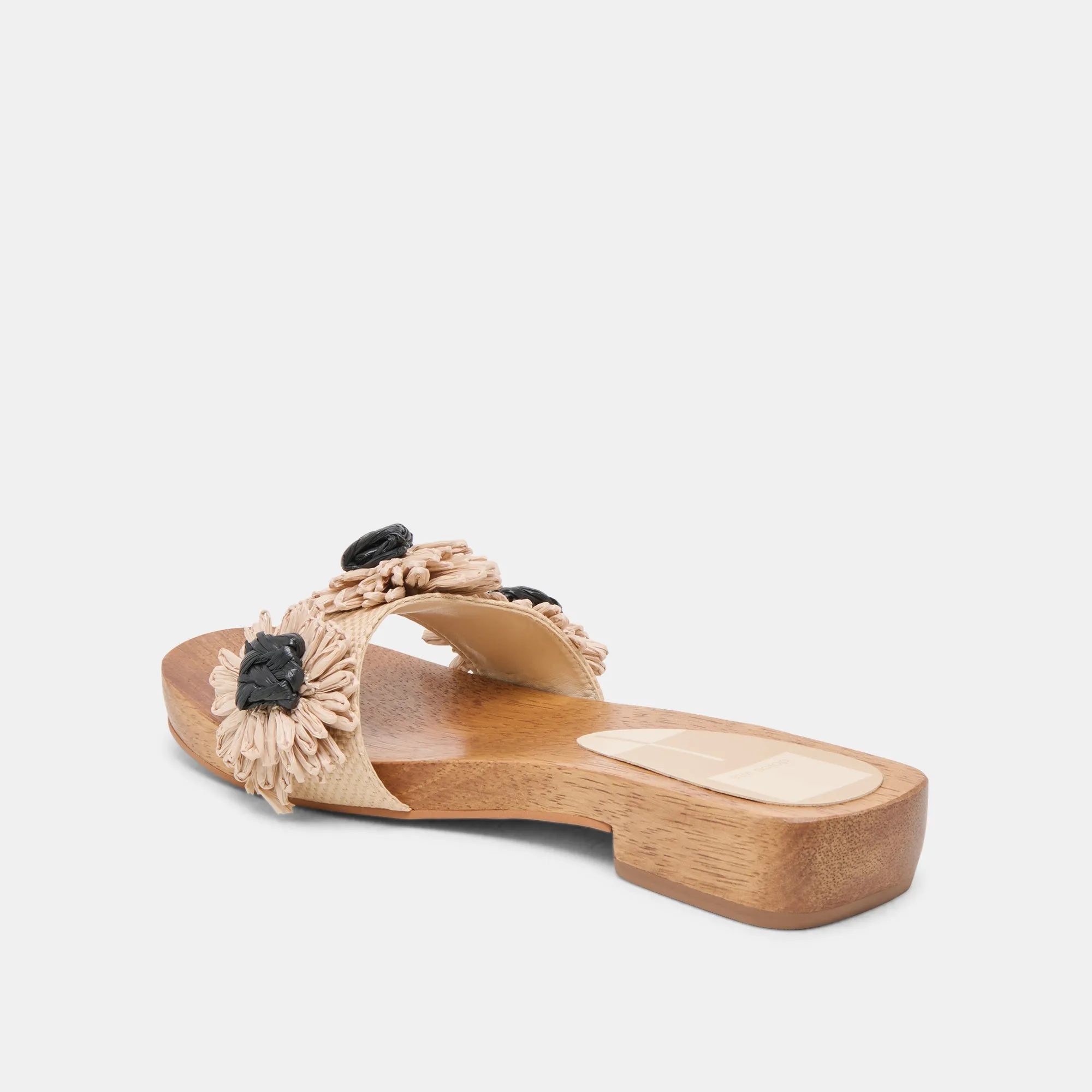 SANDALES ARIENA NOIR RAFFIA NATUREL À FLEURS