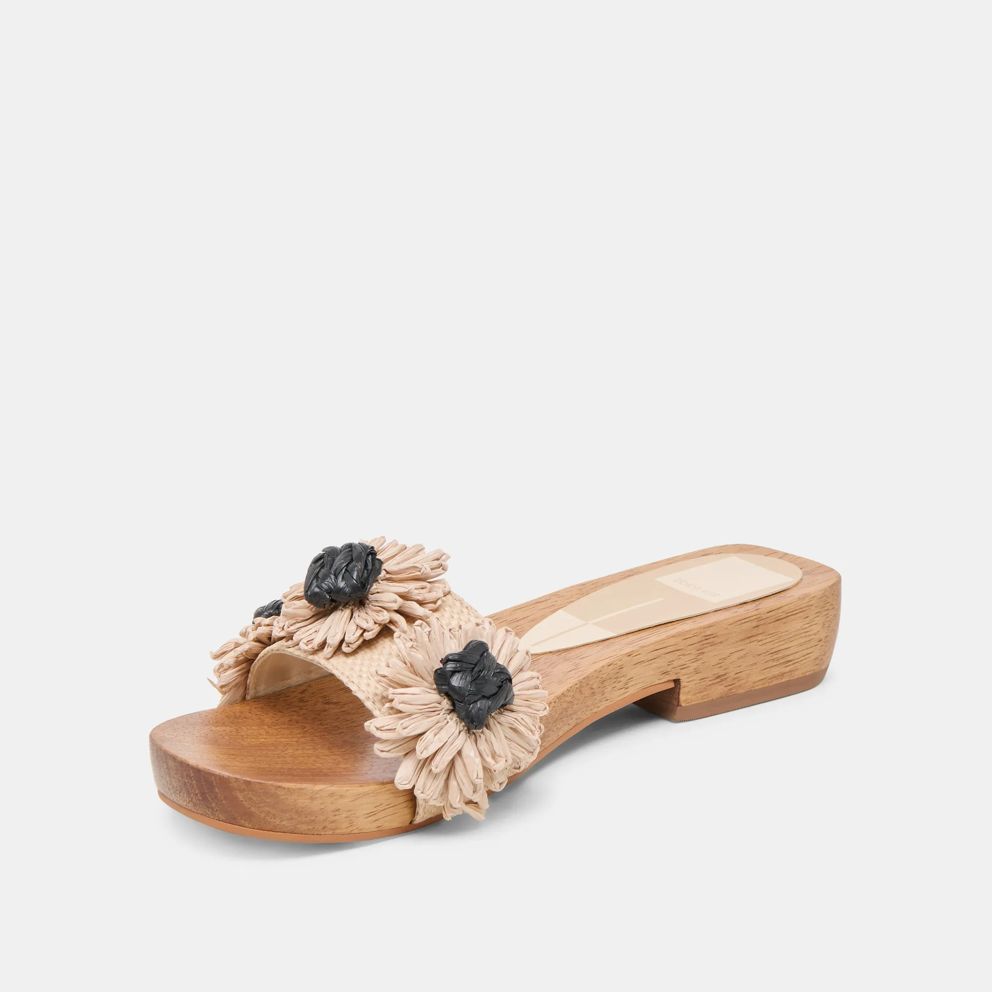 SANDALES ARIENA NOIR RAFFIA NATUREL À FLEURS