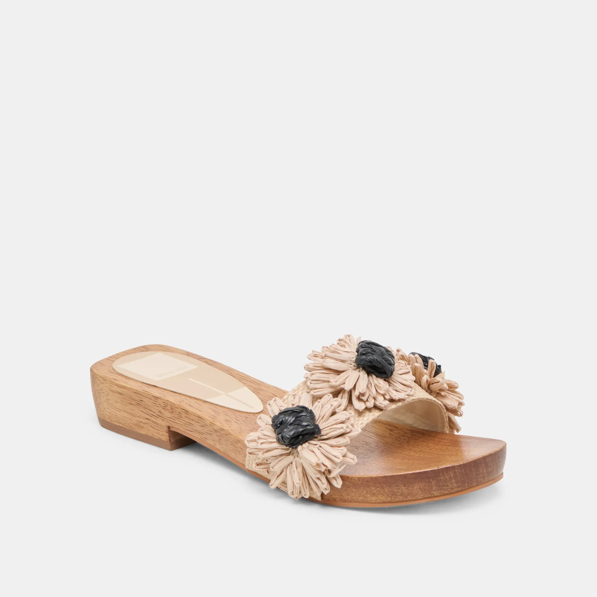 SANDALES ARIENA NOIR RAFFIA NATUREL À FLEURS