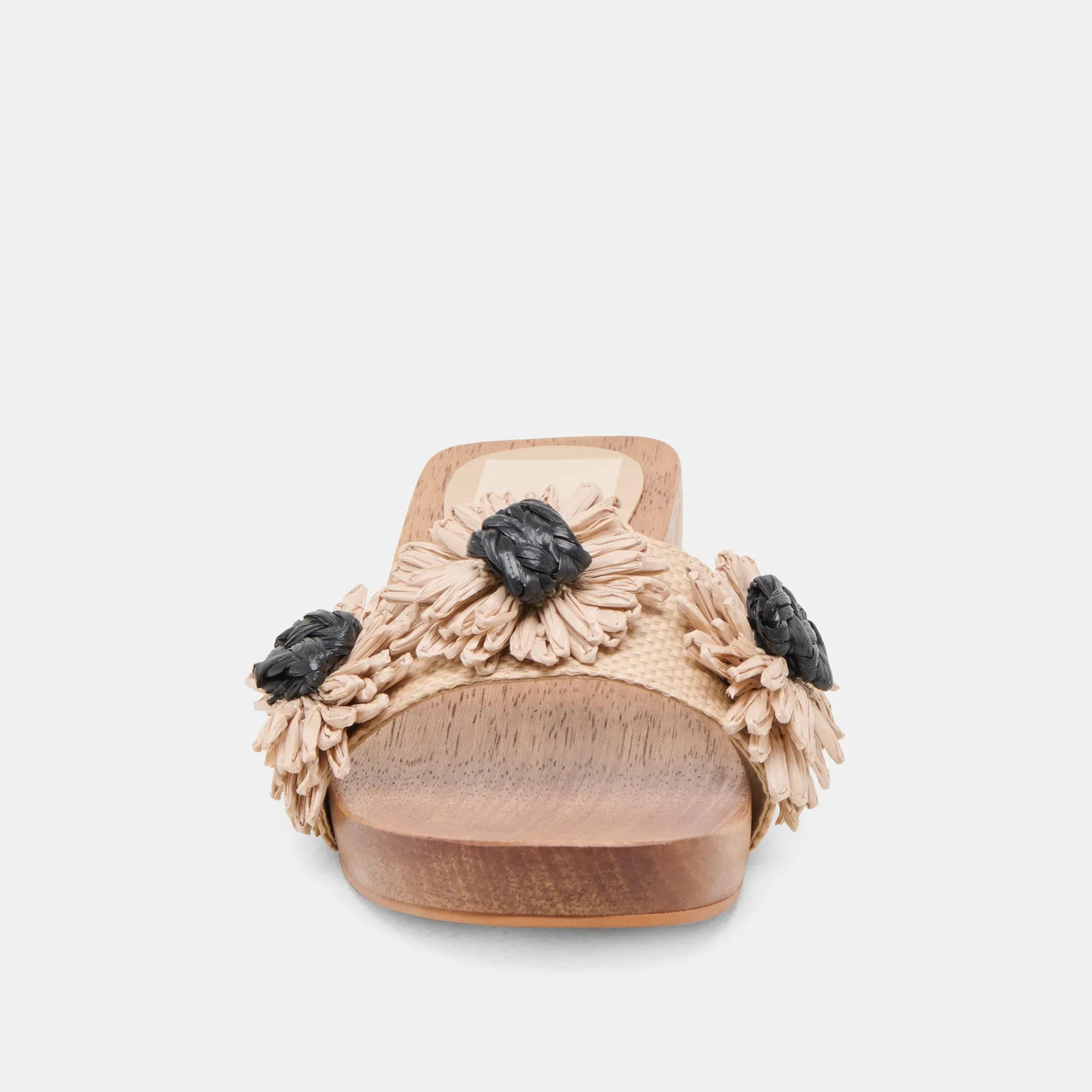 SANDALES ARIENA NOIR RAFFIA NATUREL À FLEURS