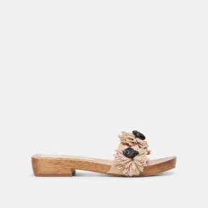 SANDALES ARIENA NOIR RAFFIA NATUREL À FLEURS