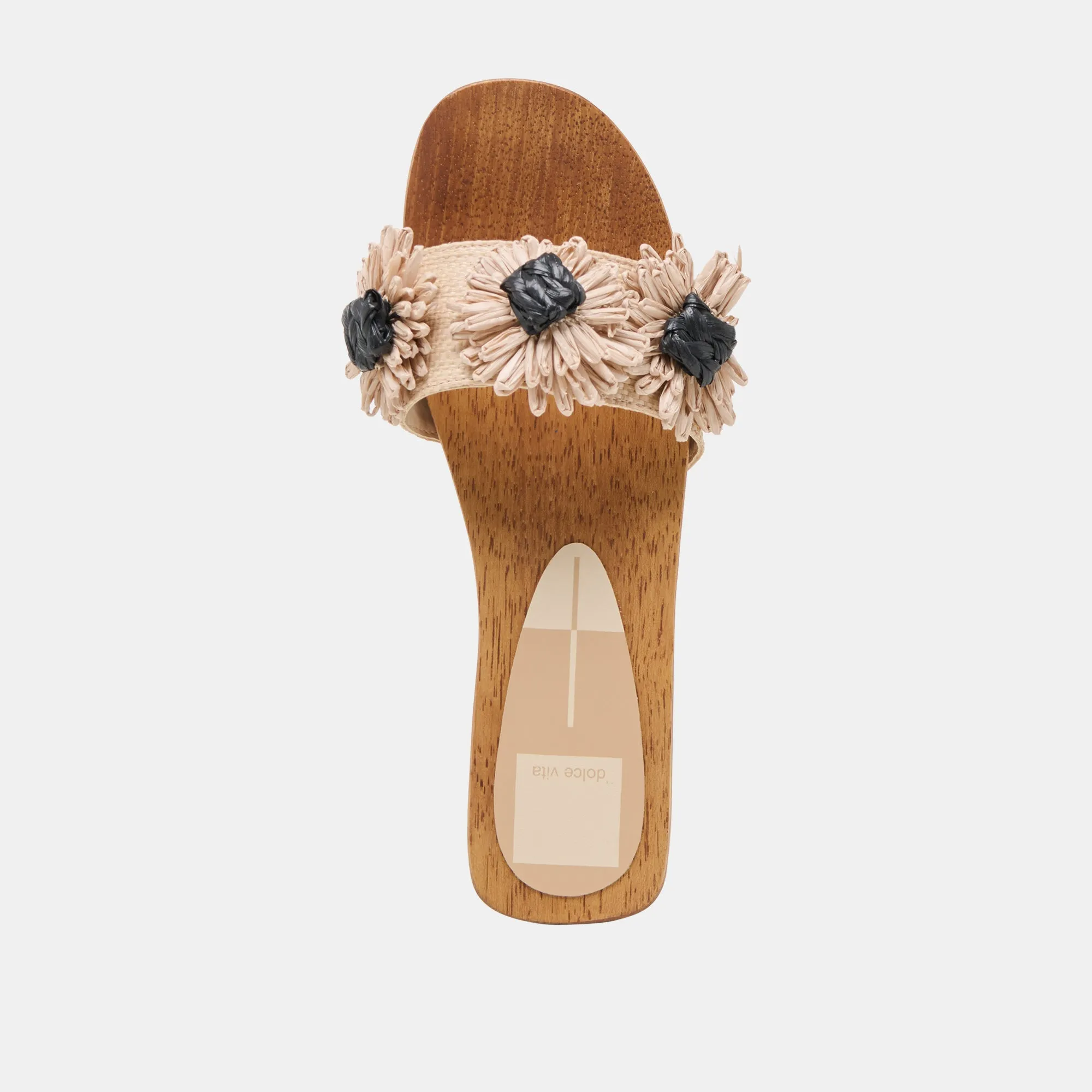 SANDALES ARIENA NOIR RAFFIA NATUREL À FLEURS