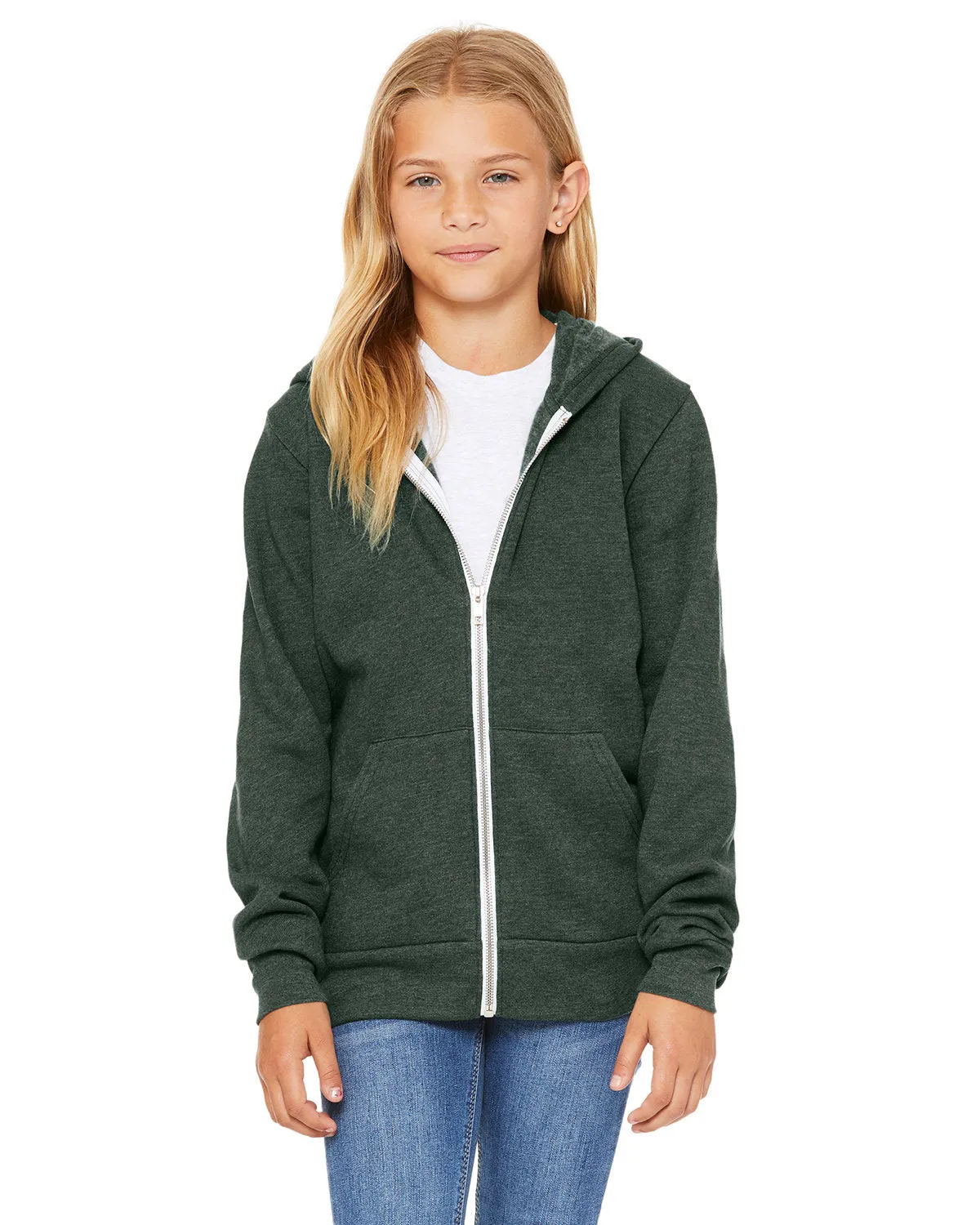 Bella   Canvas 3739Y Sweat à capuche en éponge polaire pour jeunes avec fermeture éclair complète
