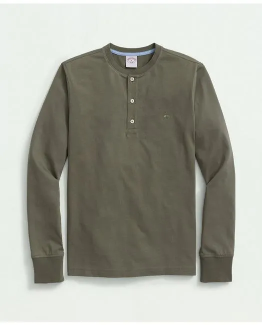 Brooks Brothers T-shirt à manches longues en coton pour hommes - Olive Brooks Brothers