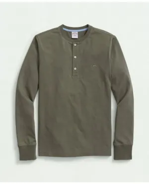 Brooks Brothers T-shirt à manches longues en coton pour hommes - Olive Brooks Brothers