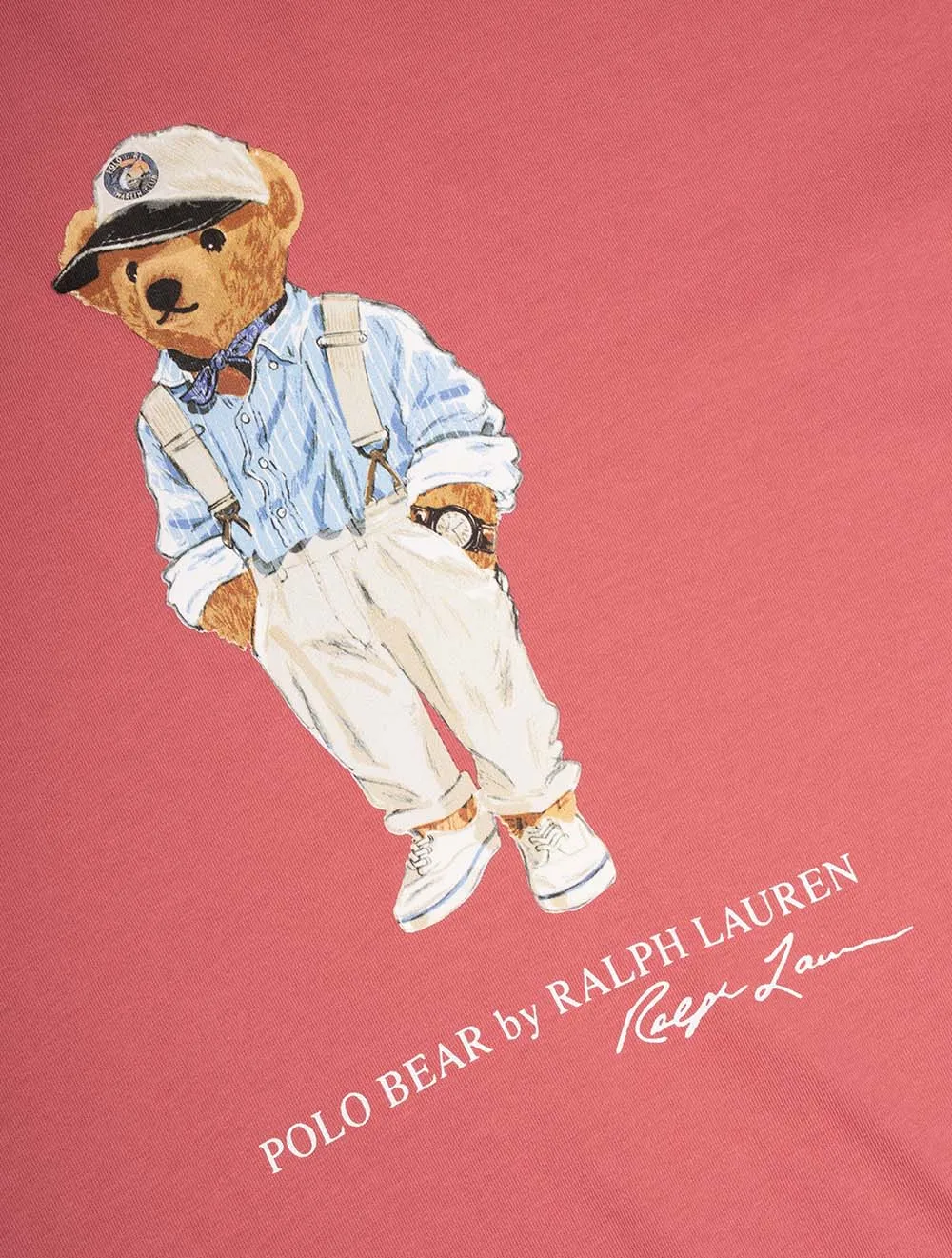 T-shirt classique à col polo avec motif ours en jersey rouge