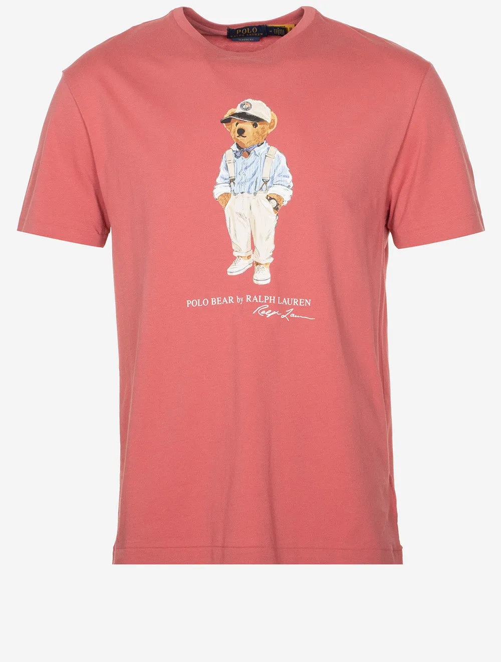T-shirt classique à col polo avec motif ours en jersey rouge