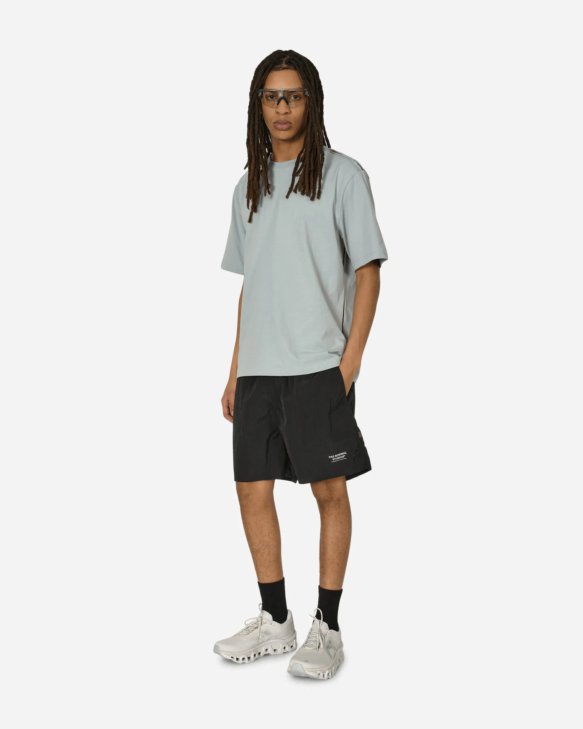 T-shirt à panneau en maille contrastée Bleu brumeux