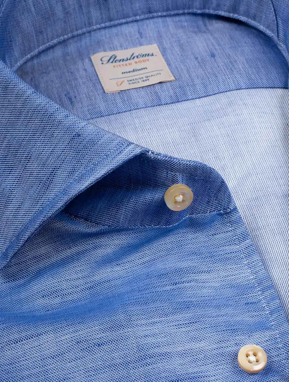 Chemise ajustée en mélange coton lin bleue