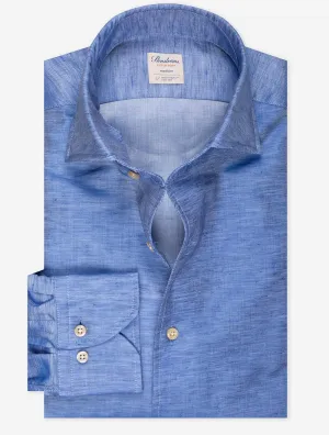 Chemise ajustée en mélange coton lin bleue