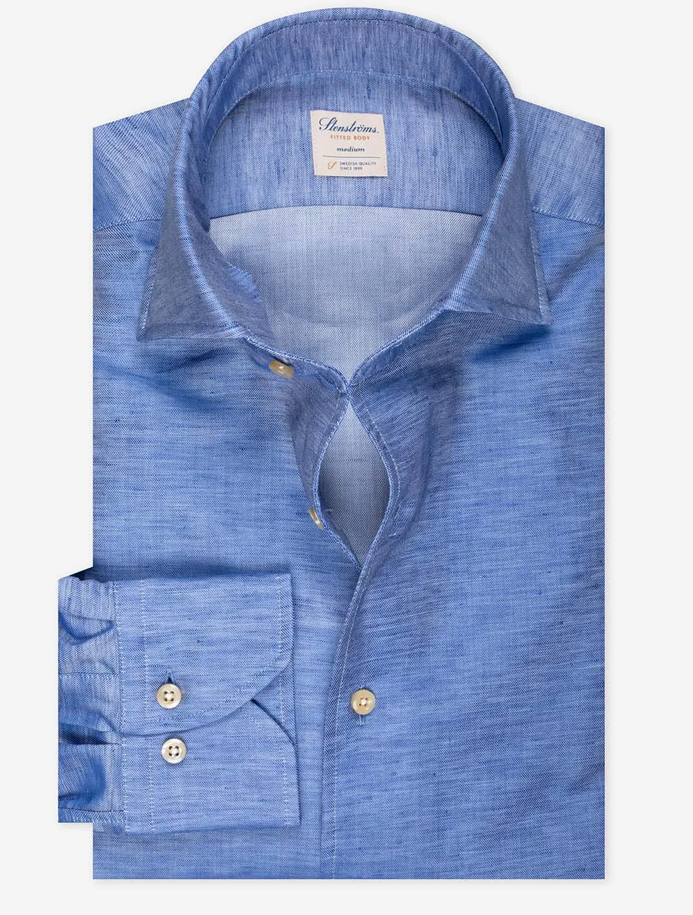 Chemise ajustée en mélange coton lin bleue