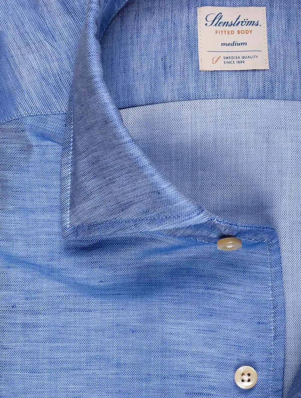 Chemise ajustée en mélange coton lin bleue