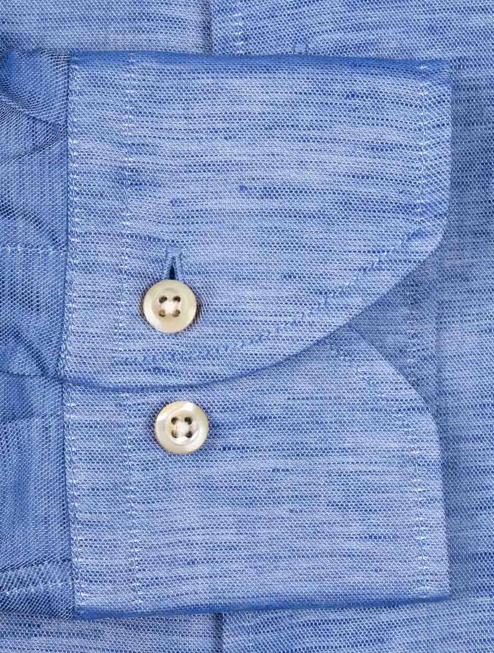 Chemise ajustée en mélange coton lin bleue