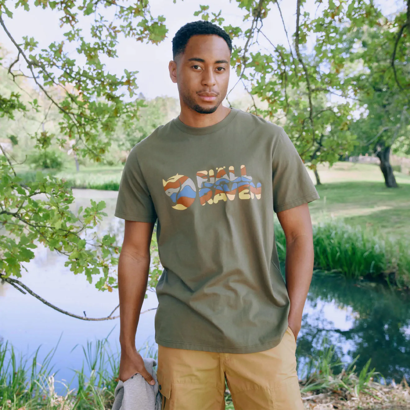 T-shirt Fjallraven à logo multicolore Vert Laurier