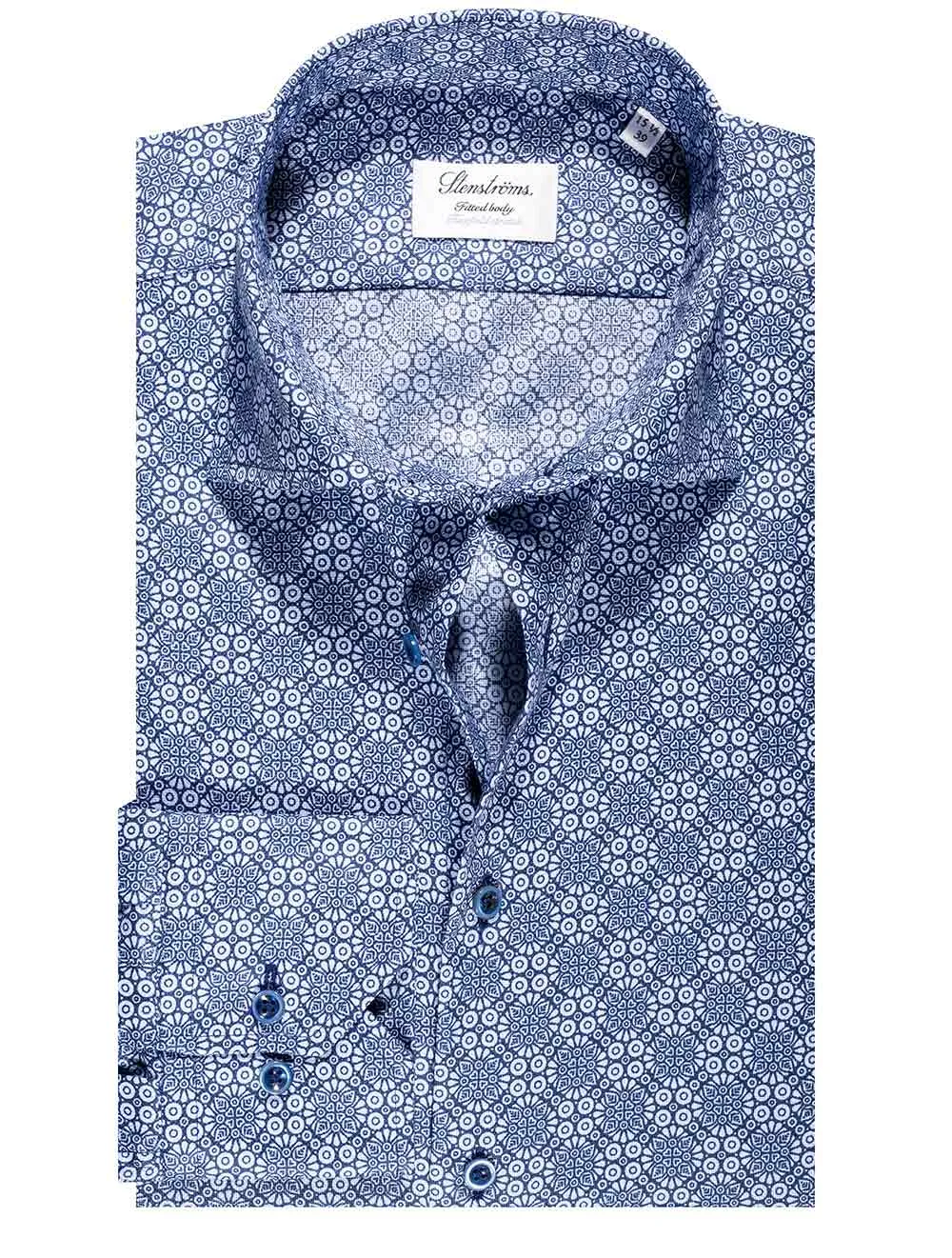 Chemise décontractée à motif géométrique bleue