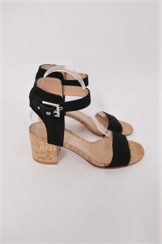 Gianvito Rossi Sandales en Liège Rikki Noir Suédé Taille 38 Bride à la Cheville Talon Moyen
