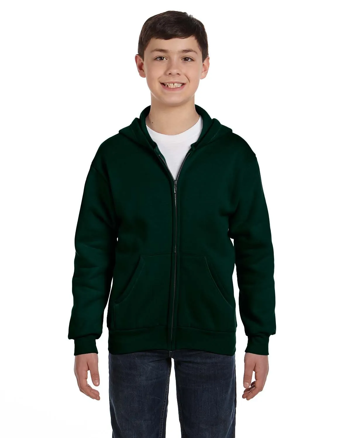 Hanes P480 Sweat à capuche éco-responsable 50/50 pour jeunes avec fermeture éclair complète