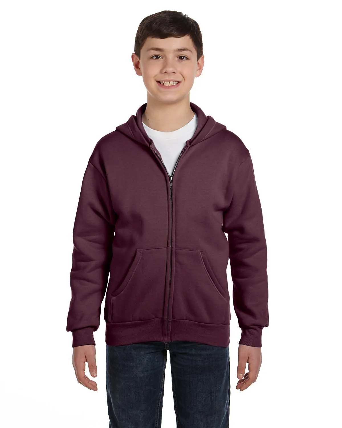 Hanes P480 Sweat à capuche éco-responsable 50/50 pour jeunes avec fermeture éclair complète