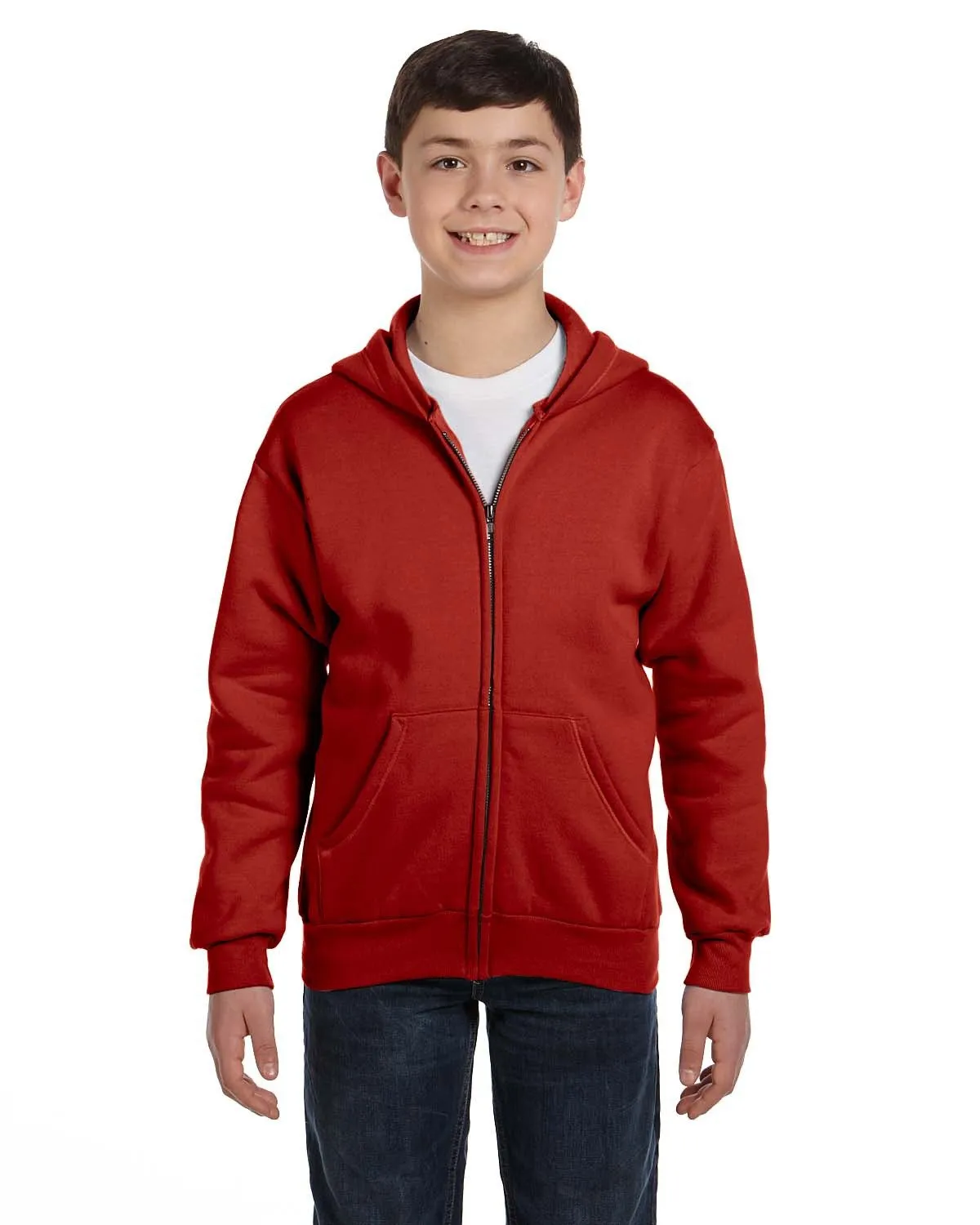 Hanes P480 Sweat à capuche éco-responsable 50/50 pour jeunes avec fermeture éclair complète