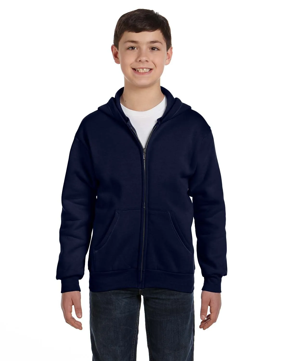 Hanes P480 Sweat à capuche éco-responsable 50/50 pour jeunes avec fermeture éclair complète
