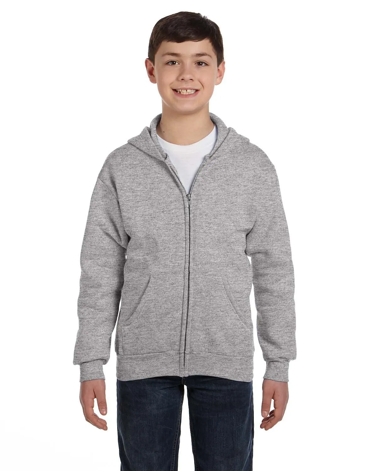 Hanes P480 Sweat à capuche éco-responsable 50/50 pour jeunes avec fermeture éclair complète