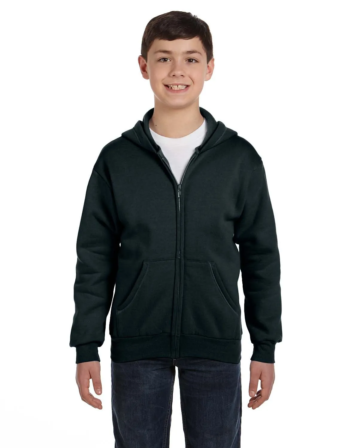 Hanes P480 Sweat à capuche éco-responsable 50/50 pour jeunes avec fermeture éclair complète