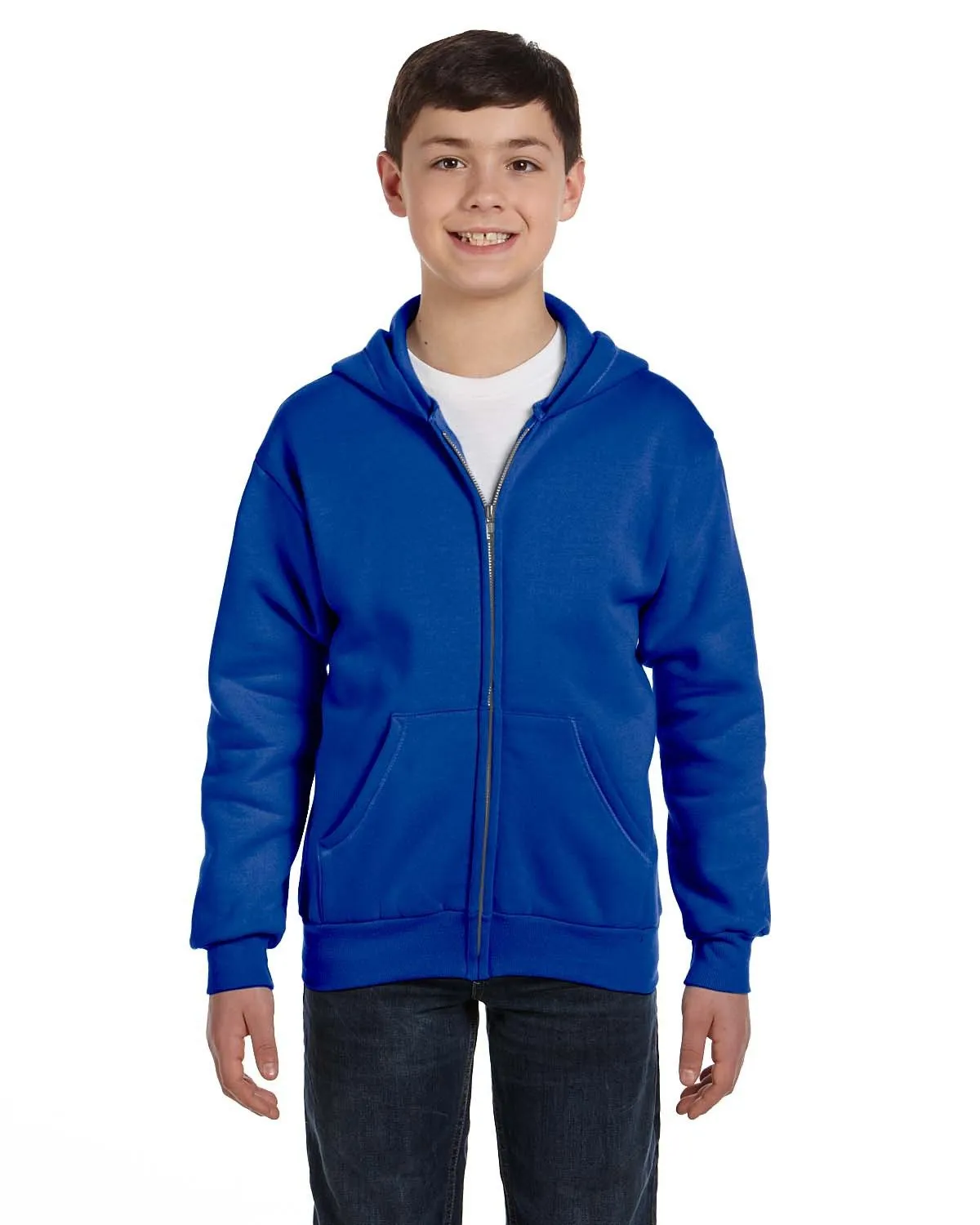 Hanes P480 Sweat à capuche éco-responsable 50/50 pour jeunes avec fermeture éclair complète