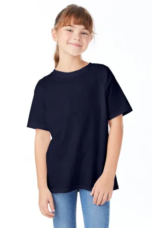 Hanes Youth T-shirt à manches courtes et col rond ComfortSoft - Bleu marine sportif