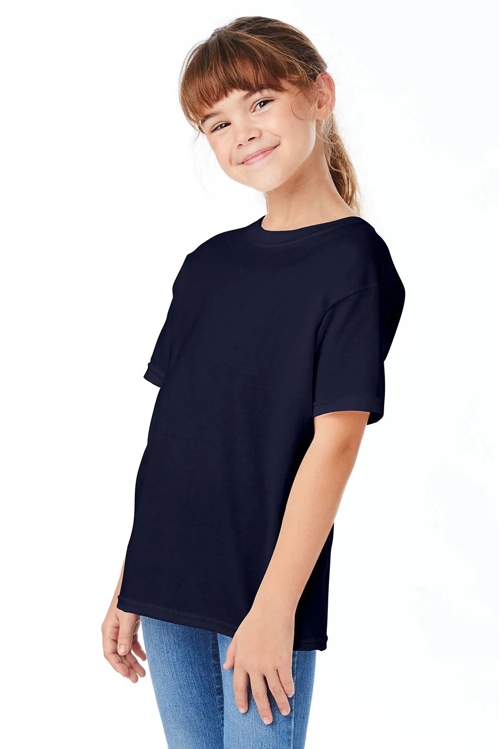 Hanes Youth T-shirt à manches courtes et col rond ComfortSoft - Bleu marine sportif