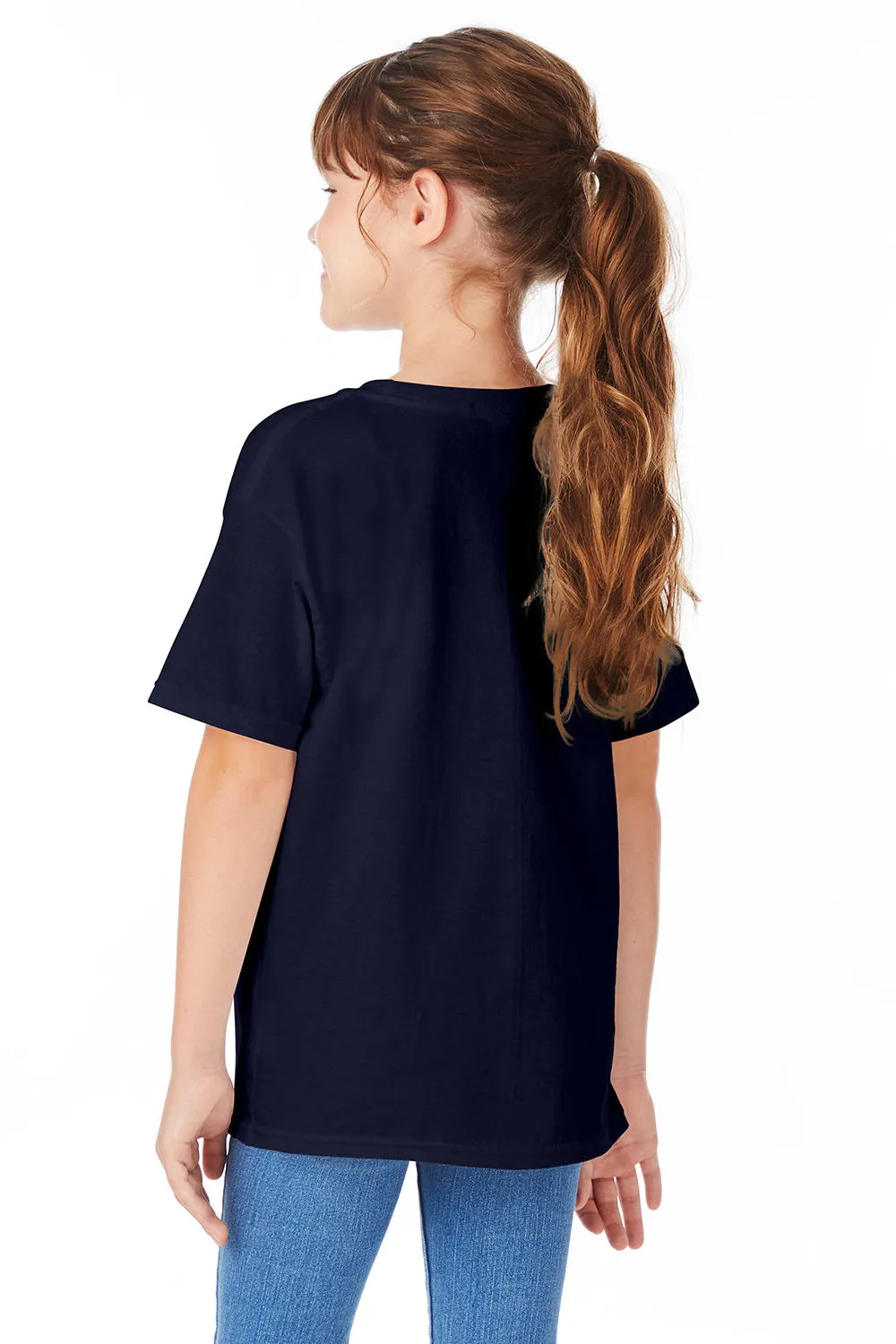 Hanes Youth T-shirt à manches courtes et col rond ComfortSoft - Bleu marine sportif