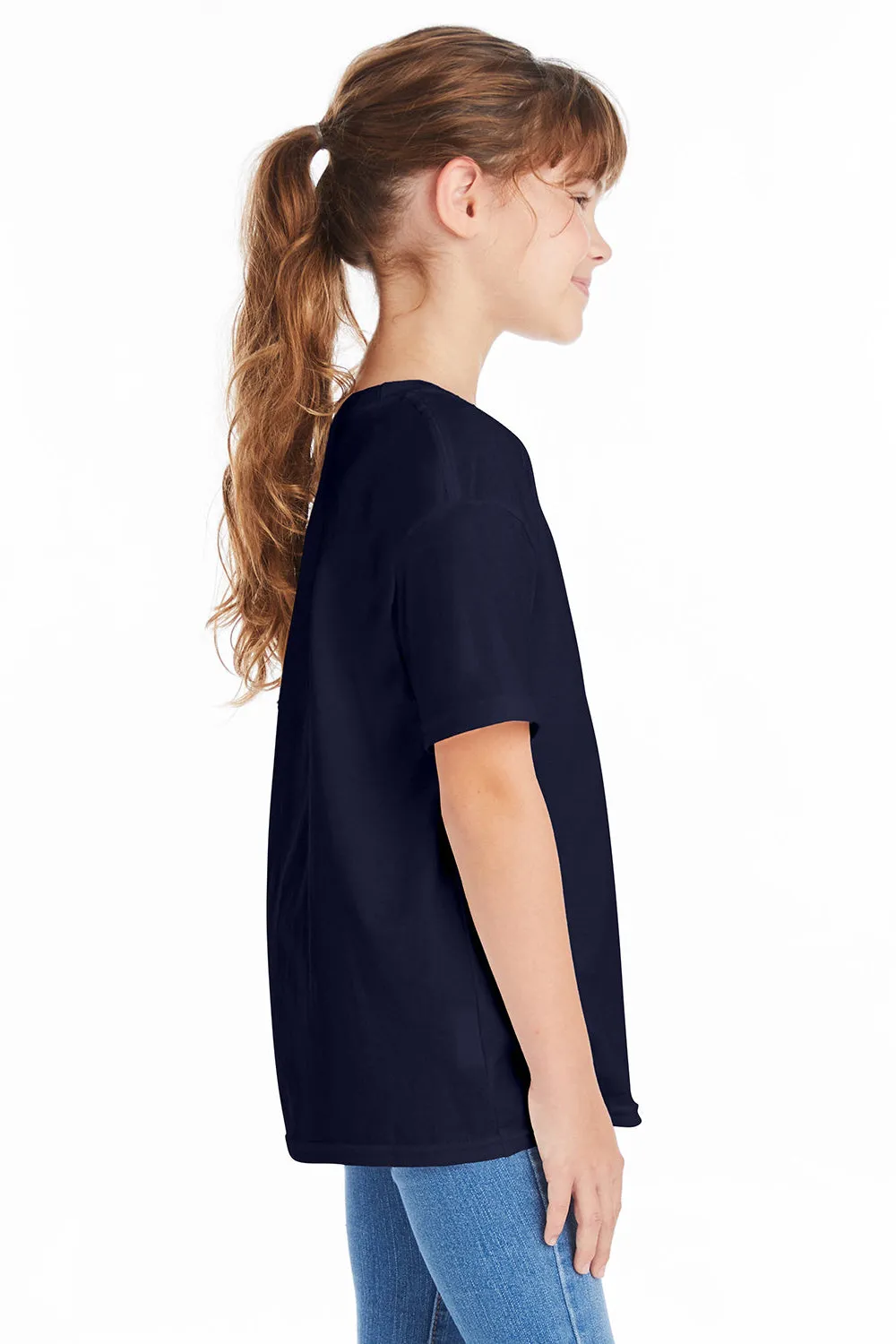 Hanes Youth T-shirt à manches courtes et col rond ComfortSoft - Bleu marine sportif