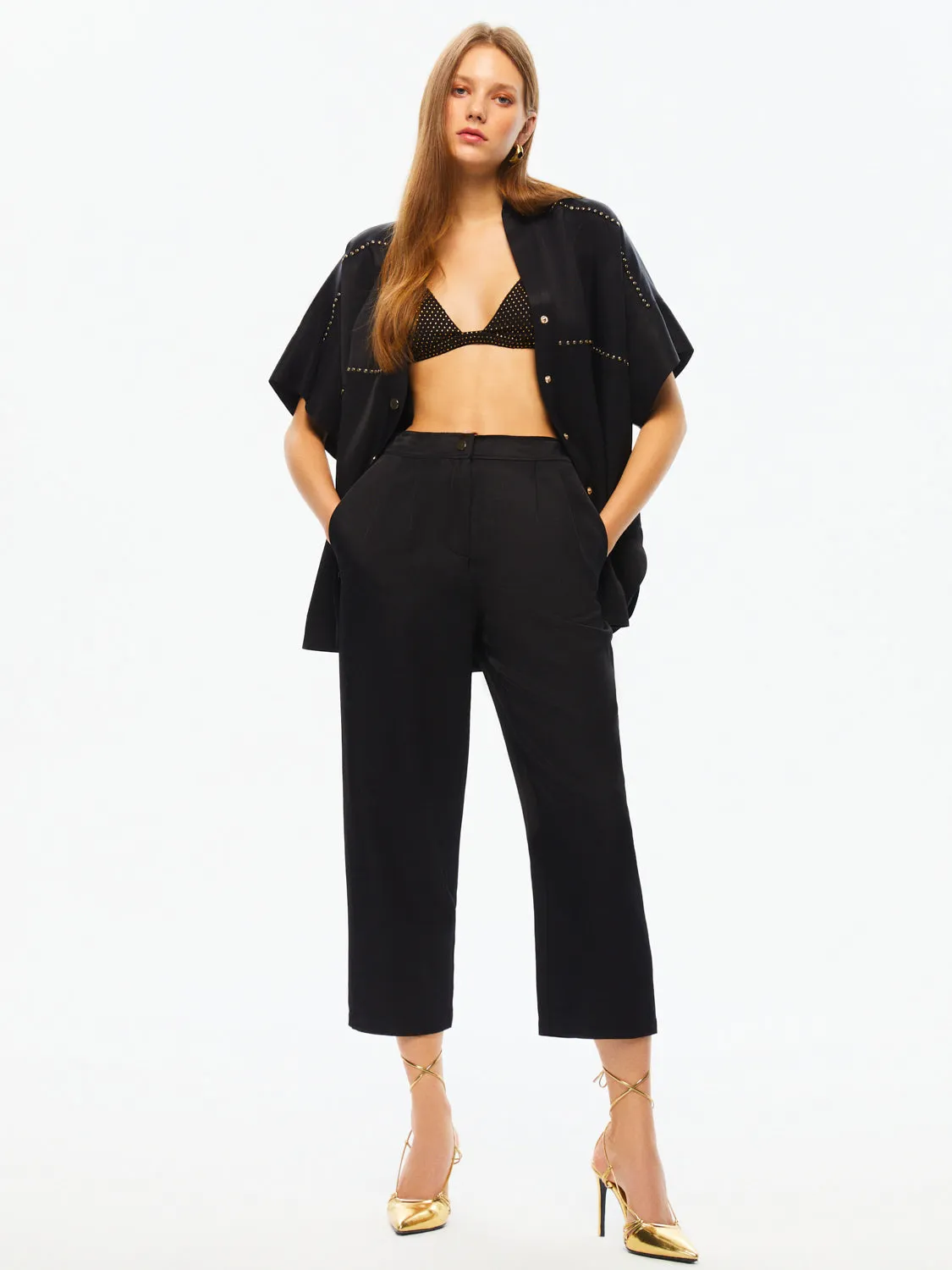 Pantalon carotte taille haute