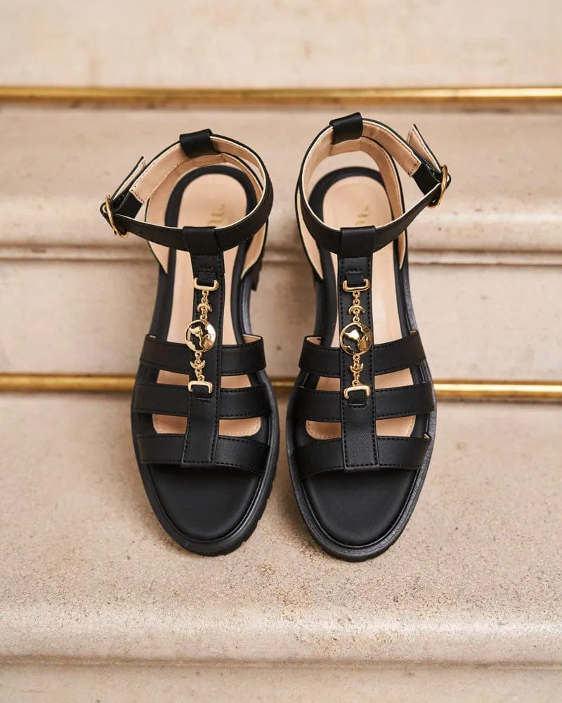 Sandales symboliques à larges brides en simili-cuir végan Hyacinth | Noir