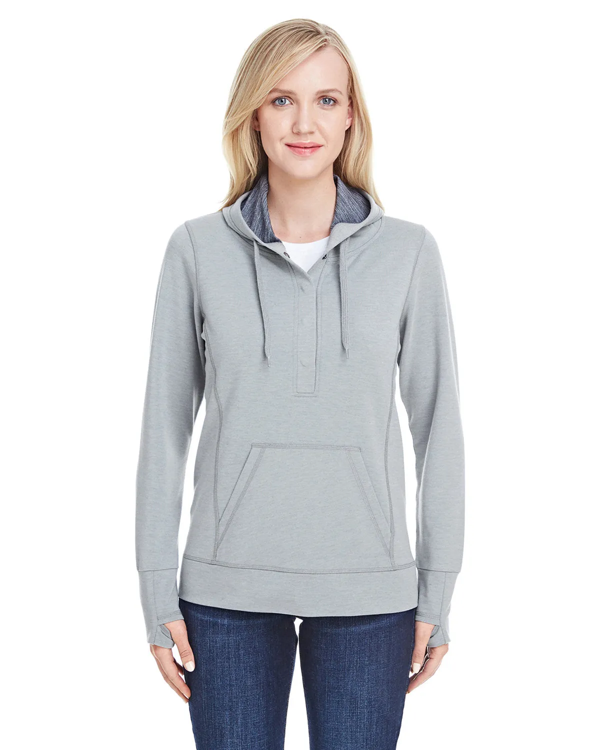 J America JA8431 Sweat à capuche pour femmes avec boutonnage Omega et stretch