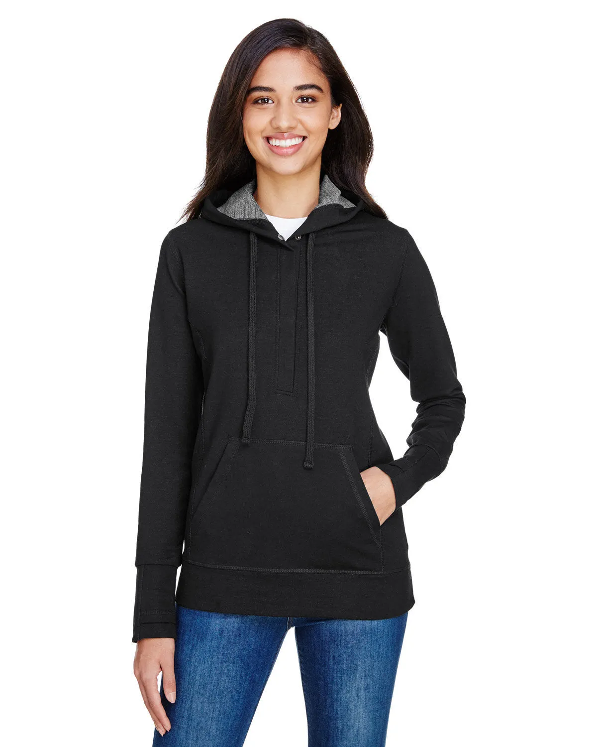 J America JA8431 Sweat à capuche pour femmes avec boutonnage Omega et stretch