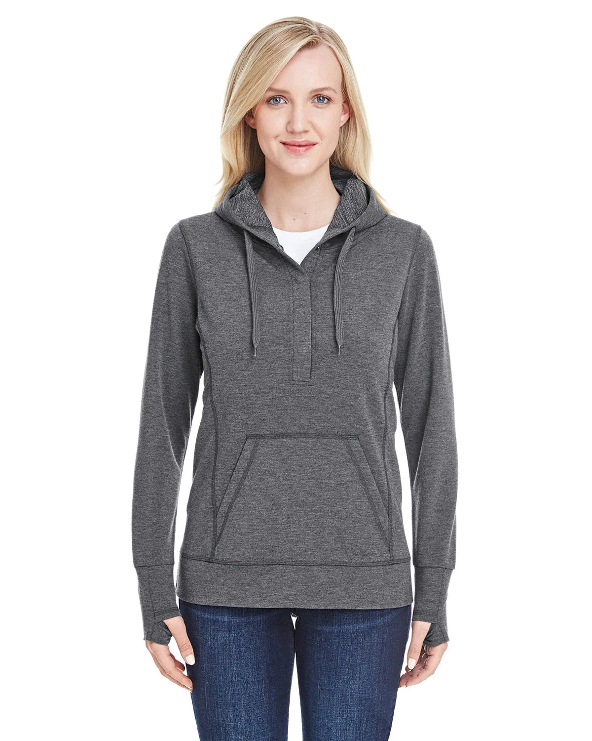 J America JA8431 Sweat à capuche pour femmes avec boutonnage Omega et stretch
