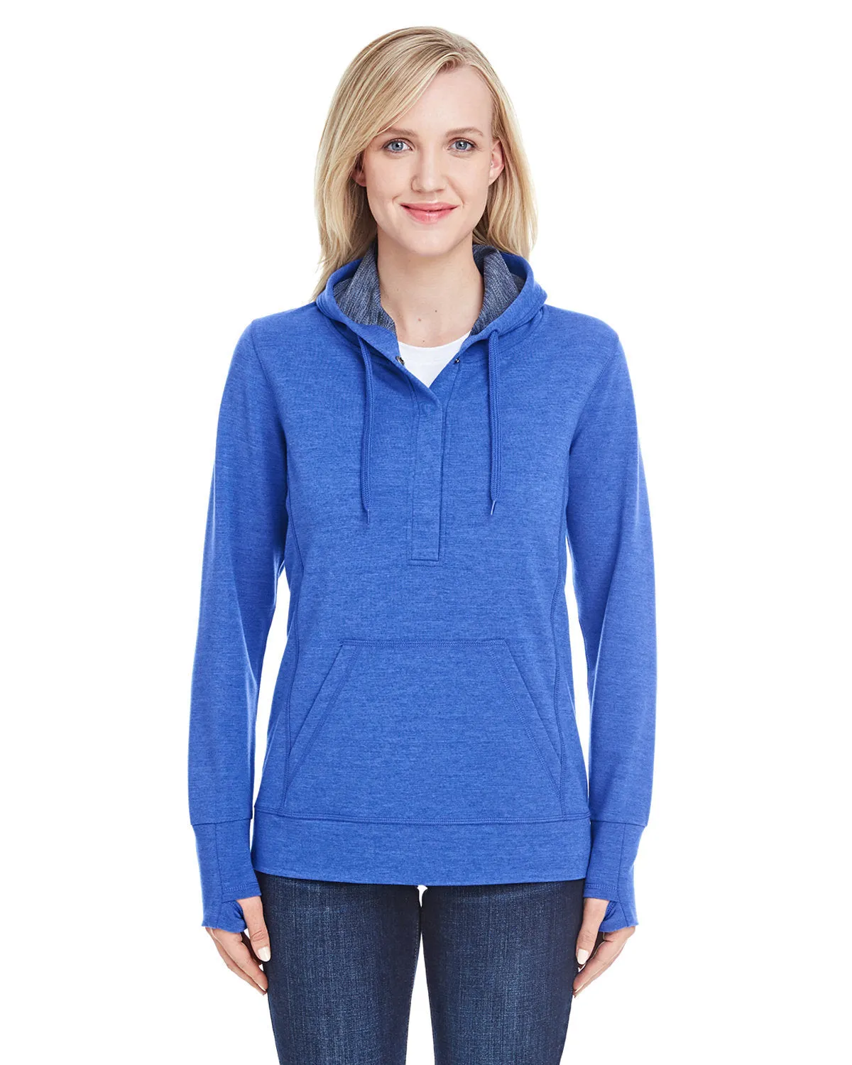 J America JA8431 Sweat à capuche pour femmes avec boutonnage Omega et stretch