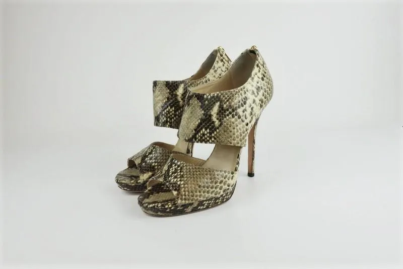Jimmy Choo Sandales Privé en Ivoire Cuir Imprimé Serpent Taille 39 Talon Ouvert