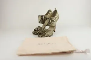 Jimmy Choo Sandales Privé en Ivoire Cuir Imprimé Serpent Taille 39 Talon Ouvert