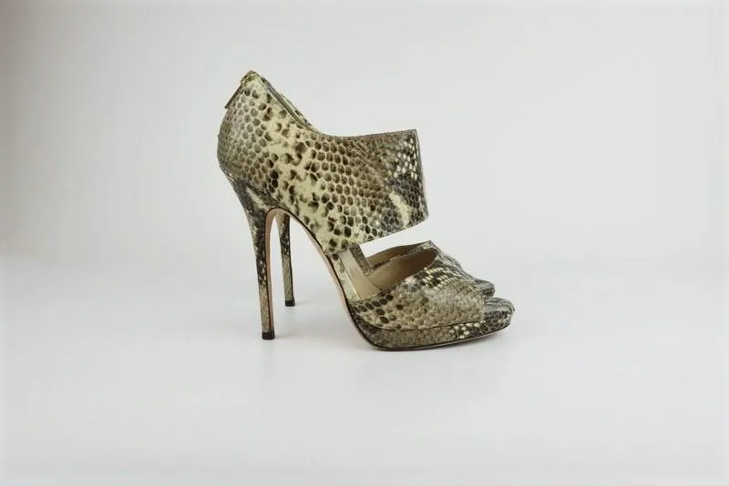 Jimmy Choo Sandales Privé en Ivoire Cuir Imprimé Serpent Taille 39 Talon Ouvert