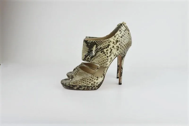 Jimmy Choo Sandales Privé en Ivoire Cuir Imprimé Serpent Taille 39 Talon Ouvert