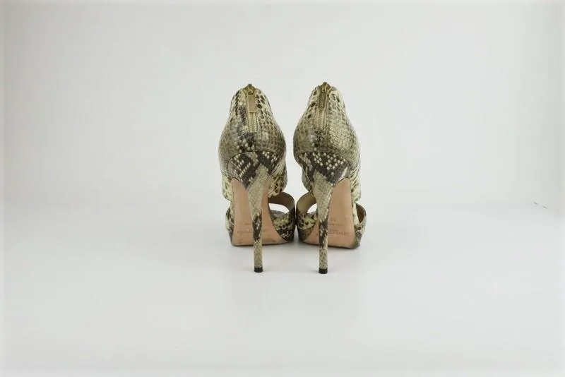 Jimmy Choo Sandales Privé en Ivoire Cuir Imprimé Serpent Taille 39 Talon Ouvert