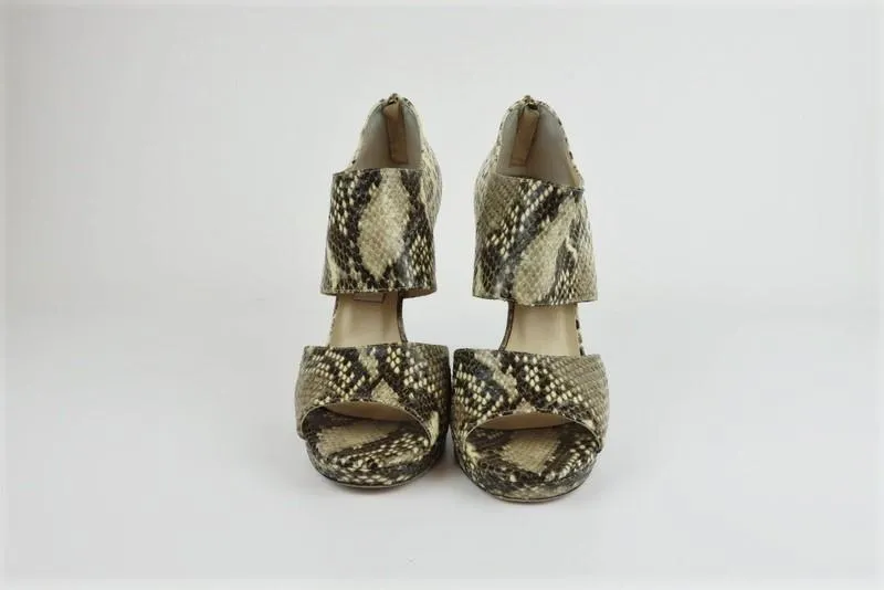 Jimmy Choo Sandales Privé en Ivoire Cuir Imprimé Serpent Taille 39 Talon Ouvert