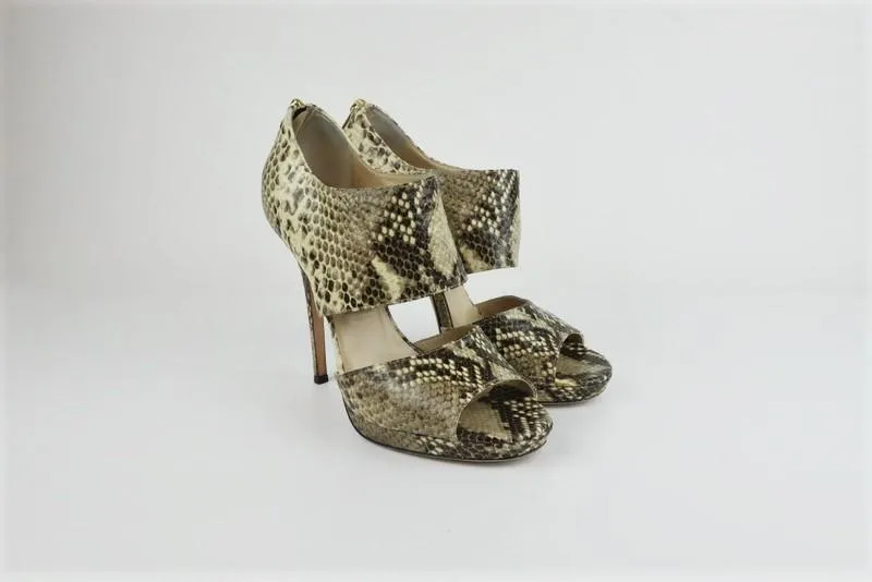 Jimmy Choo Sandales Privé en Ivoire Cuir Imprimé Serpent Taille 39 Talon Ouvert