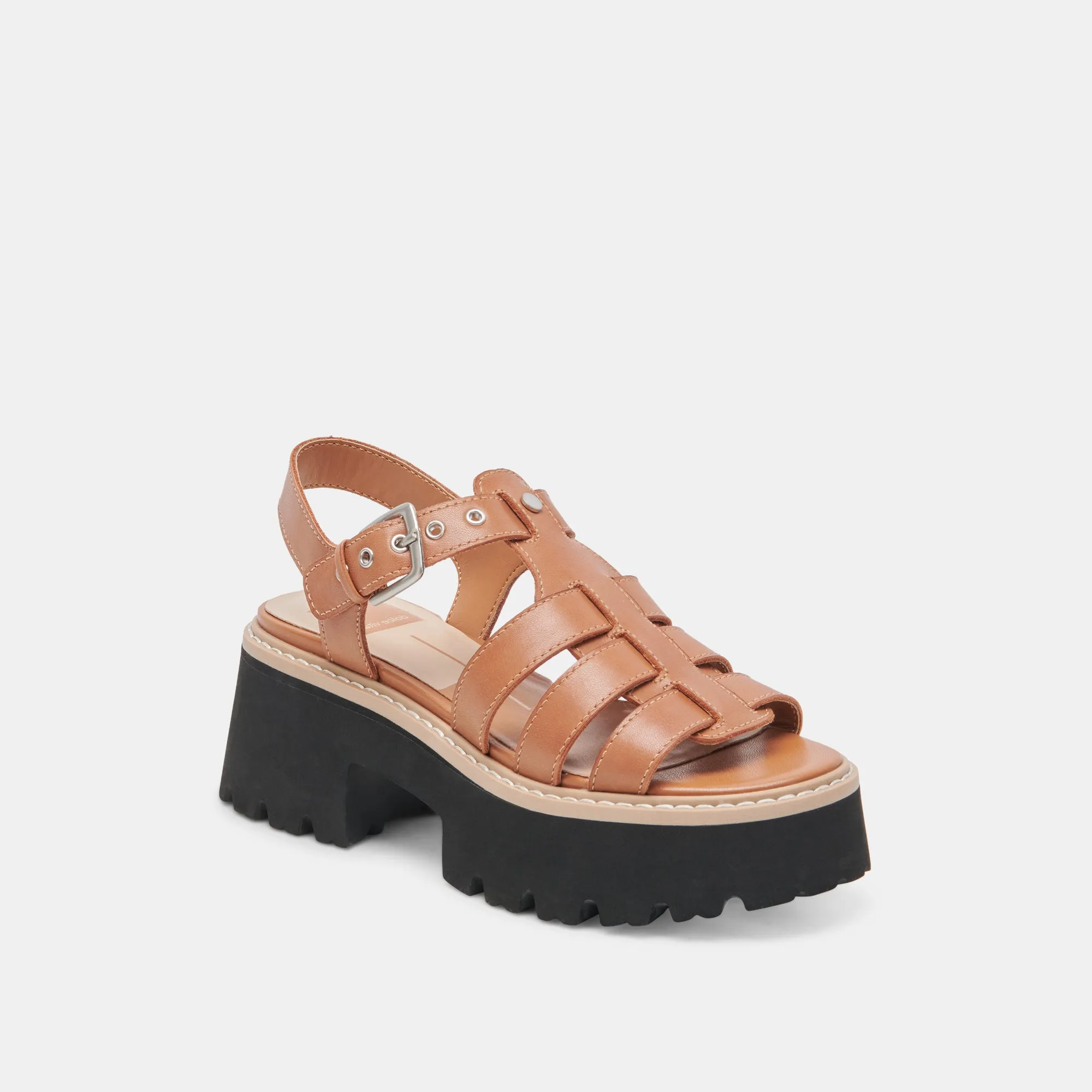 SANDALES À LACETS EN CUIR MARRON